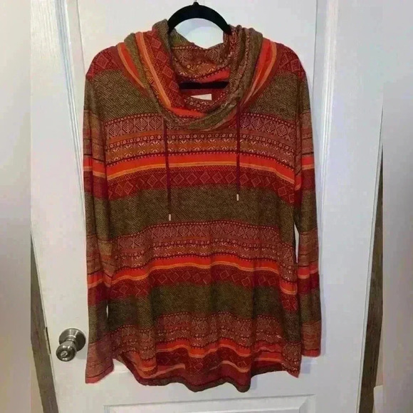 Woolrich mile run cowl neck tunic red‎ and orange Aztec print size XL - Picture 1 of 6